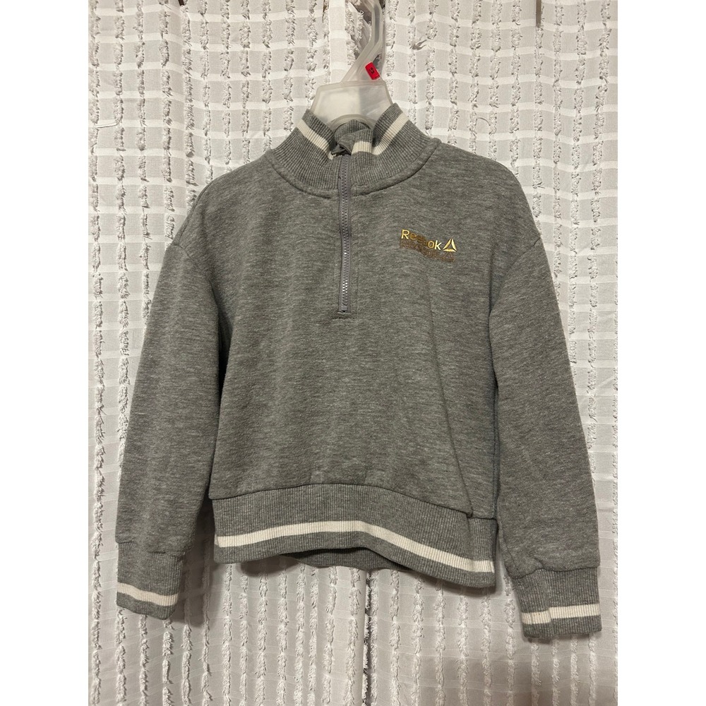 Reebok Kids Heather Gray Quarter Zip Fleece Pullover Sweatshirt Size 4/5 XS